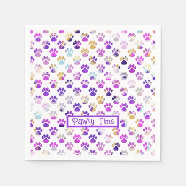 Animal Paw Silhouette Purple Pink Pawty Paper Napkins (Front)