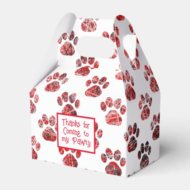 Animal Paw Silhouette Red Christmas Pawty Paper Favor Boxes (Front Side)