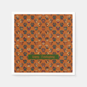 Animal Paw Silhouette Thanksgiving Pawty Dk Orange Napkins