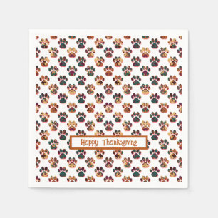Animal Paw Silhouette Thanksgiving Pawty White Napkins