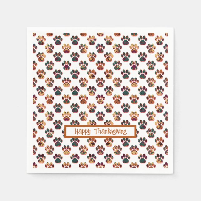 Animal Paw Silhouette Thanksgiving Pawty White Napkins (Front)
