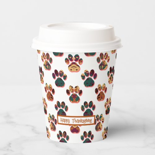 Animal Paw Silhouette Thanksgiving Pawty White Paper Cups