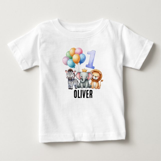 Animal personalized 1st Birthday Baby Boy T-shirt (Front)