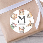 Animal Personalized Gift And Envelope Class Classic Round Sticker<br><div class="desc">Make this Christmas extra special with these festive personalized stickers! Featuring adorable watercolor images of baby animals,  these tags will add a personalized touch to your gifts with your child's initial and name. Get them now and make each gift feel extra special!</div>