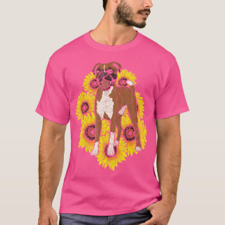 Animal Pet Boxer Lover Dog Owner Hippie Sunflowers T-Shirt