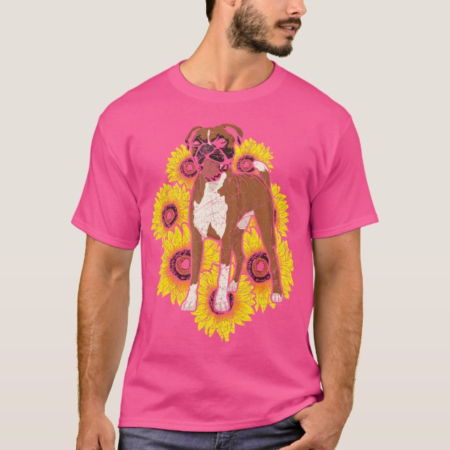 Animal Pet Boxer Lover Dog Owner Hippie Sunflowers T-Shirt (Front)