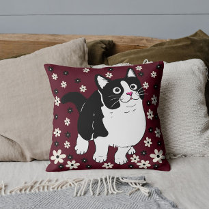 Animal Pet Cat Lover White Black Burgundy Custom Throw Pillow