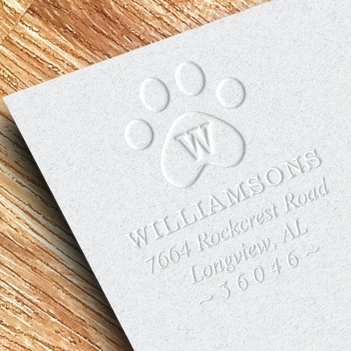 Animal Pet Paw Print Family Monogram  Address Embosser