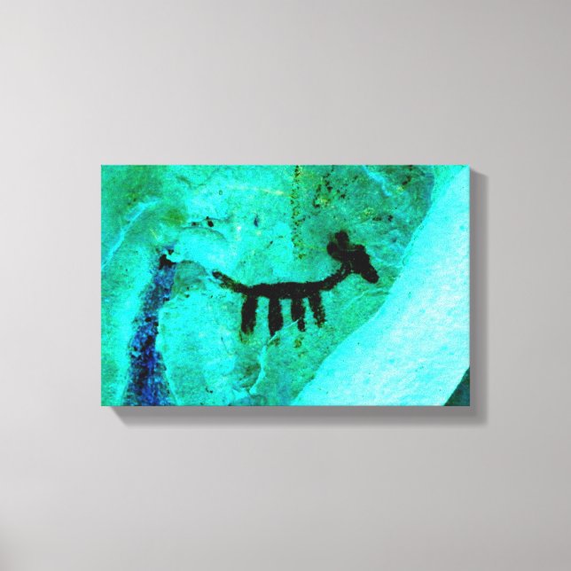 animal petroglyph on green wrapped canvas print (Front)