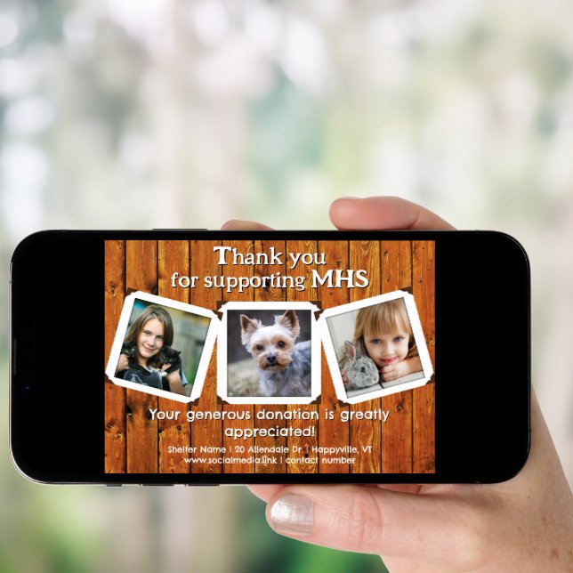 Animal Photos Donation Thank You Shelter Cards (Front Digital)