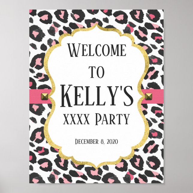 Animal, pink Leopard ,cheetah welcome sign (Front)