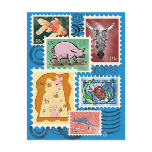 Animal Postage Stamps Postcard 10-Pack