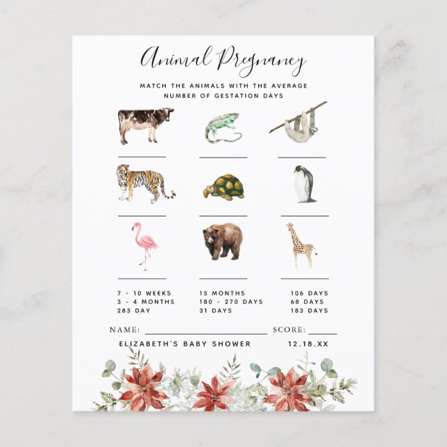 Animal Pregnancy | Baby Shower Game (Front)