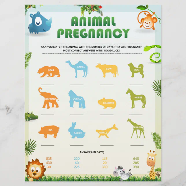 Animal Pregnancy Baby Shower Games [Animal Theme] Letterhead Zazzle