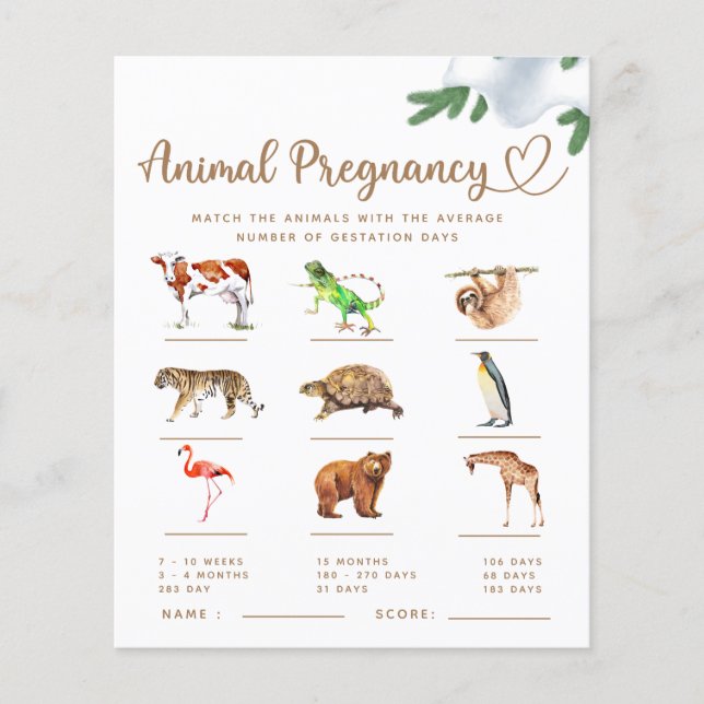 Animal Pregnancy Winter Baby Shower Game (Front)