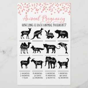 Animal Pregnancy with Answers Baby Shower Game
