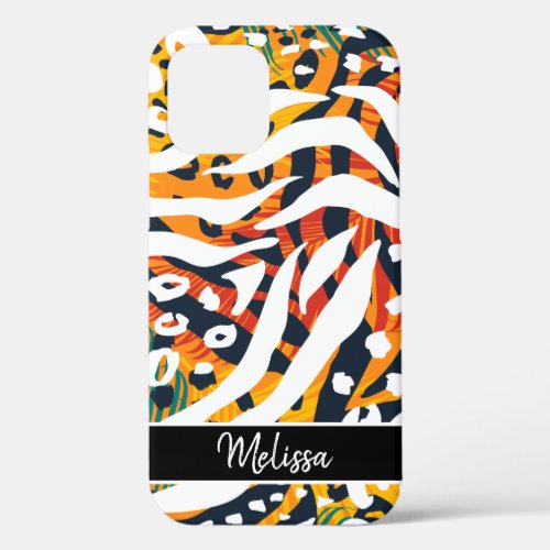 Animal Print Abstract Pattern Personalized Name iPhone 12 Case