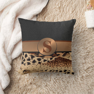 Animal Print and Leather Monogrammed Throw Pillow
