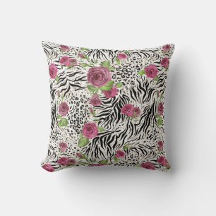 Animal Print and Roses Throw Pillow