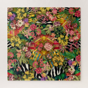 Animal Print and Tropical Floral Abstract Pattern Jigsaw Puzzle