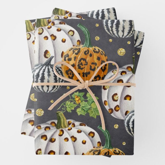 Animal Print Autumn Pumpkins  Wrapping Paper Sheets (In situ)