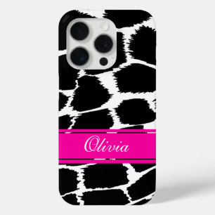 Animal print black, white & pink iPhone 15 pro case