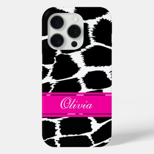 Animal print black white  pink iPhone 15 pro case