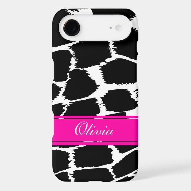 Animal print black, white & pink iphone case (Back)