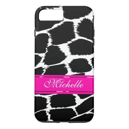 Animal print black white  pink tough iphone case