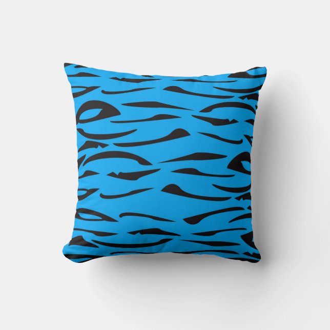 Animal Print Blue and Black Throw Pillow (Front)