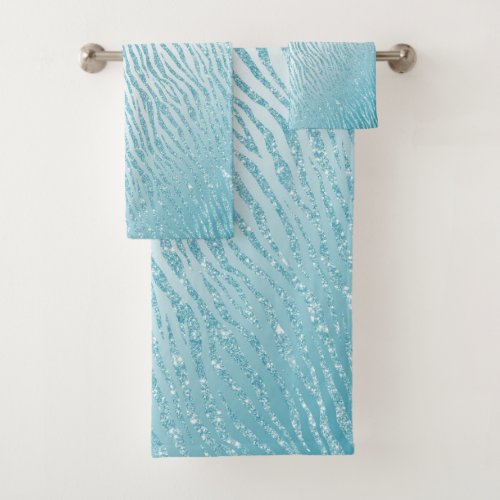 Animal Print Blue Glitter Glam Bath Towel Set