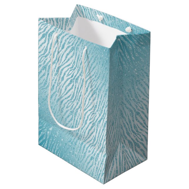 Animal Print Blue Glitter Glam Medium Gift Bag (Front Angled)