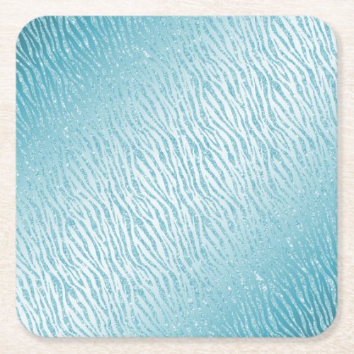 Animal Print Blue Glitter Glam Square Paper Coaster