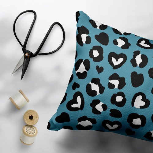 Animal Print Blue Leopard Cheetah Spots Hearts Accent Pillow