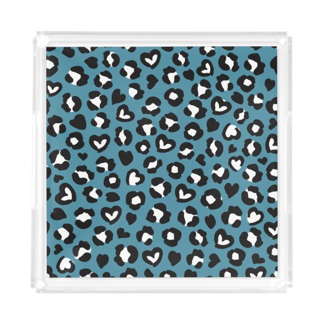 Animal Print, Blue Leopard, Cheetah Spots, Hearts Acrylic Tray (Front)