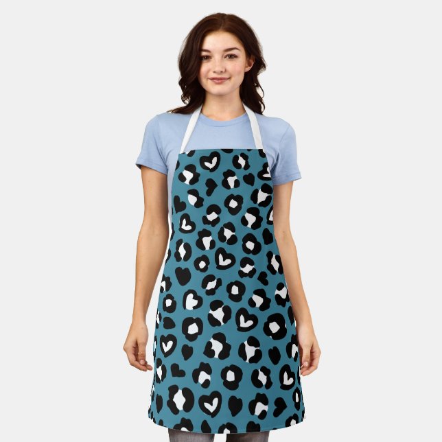 Animal Print, Blue Leopard, Cheetah Spots, Hearts Apron (Worn)