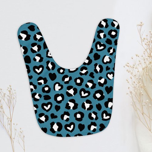 Animal Print Blue Leopard Cheetah Spots Hearts Baby Bib