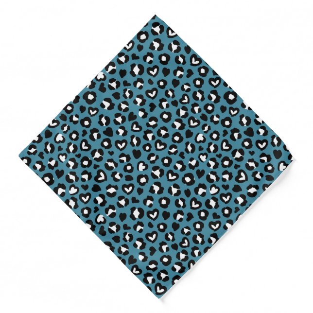Animal Print, Blue Leopard, Cheetah Spots, Hearts Bandana (Front)