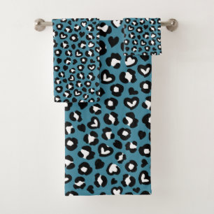 Animal Print, Blue Leopard, Cheetah Spots, Hearts Bath Towel Set