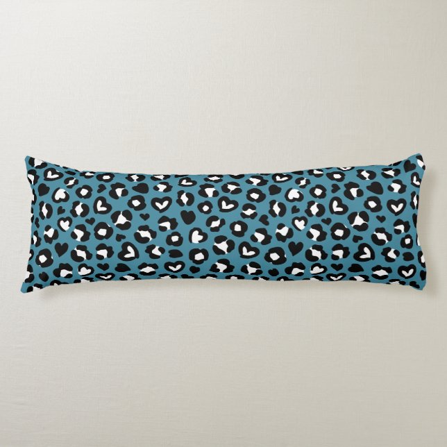 Animal Print, Blue Leopard, Cheetah Spots, Hearts Body Pillow (Front)