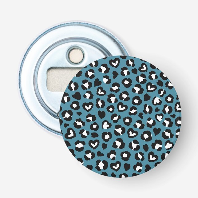 Animal Print, Blue Leopard, Cheetah Spots, Hearts Bottle Opener (Front)
