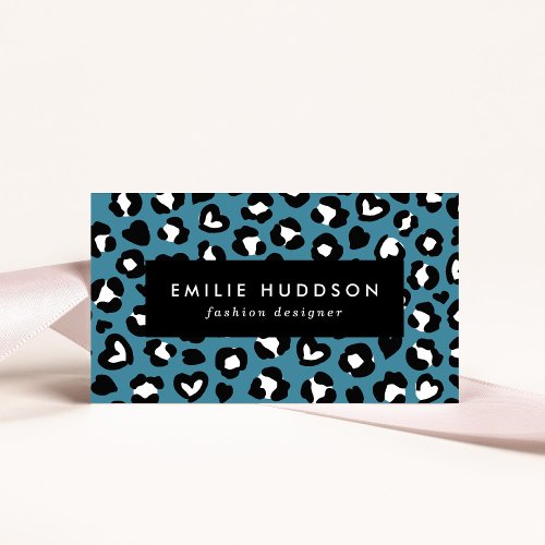 Animal Print Blue Leopard Cheetah Spots Hearts Business Card