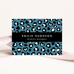 Animal Print, Blue Leopard, Cheetah Spots, Hearts Business Card