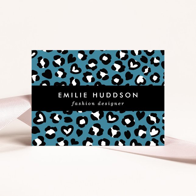Animal Print, Blue Leopard, Cheetah Spots, Hearts Business Card (Creator Uploaded)