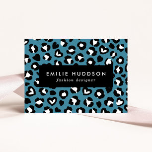 Animal Print, Blue Leopard, Cheetah Spots, Hearts Business Card