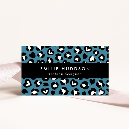 Animal Print Blue Leopard Cheetah Spots Hearts Business Card