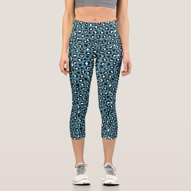 Animal Print, Blue Leopard, Cheetah Spots, Hearts Capri Leggings (Front)