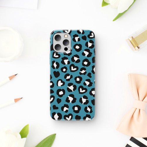 Animal Print Blue Leopard Cheetah Spots Hearts iPhone 11 Case