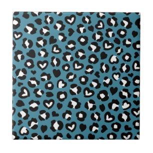 Animal Print, Blue Leopard, Cheetah Spots, Hearts Ceramic Tile