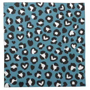 Animal Print, Blue Leopard, Cheetah Spots, Hearts Cloth Napkin
